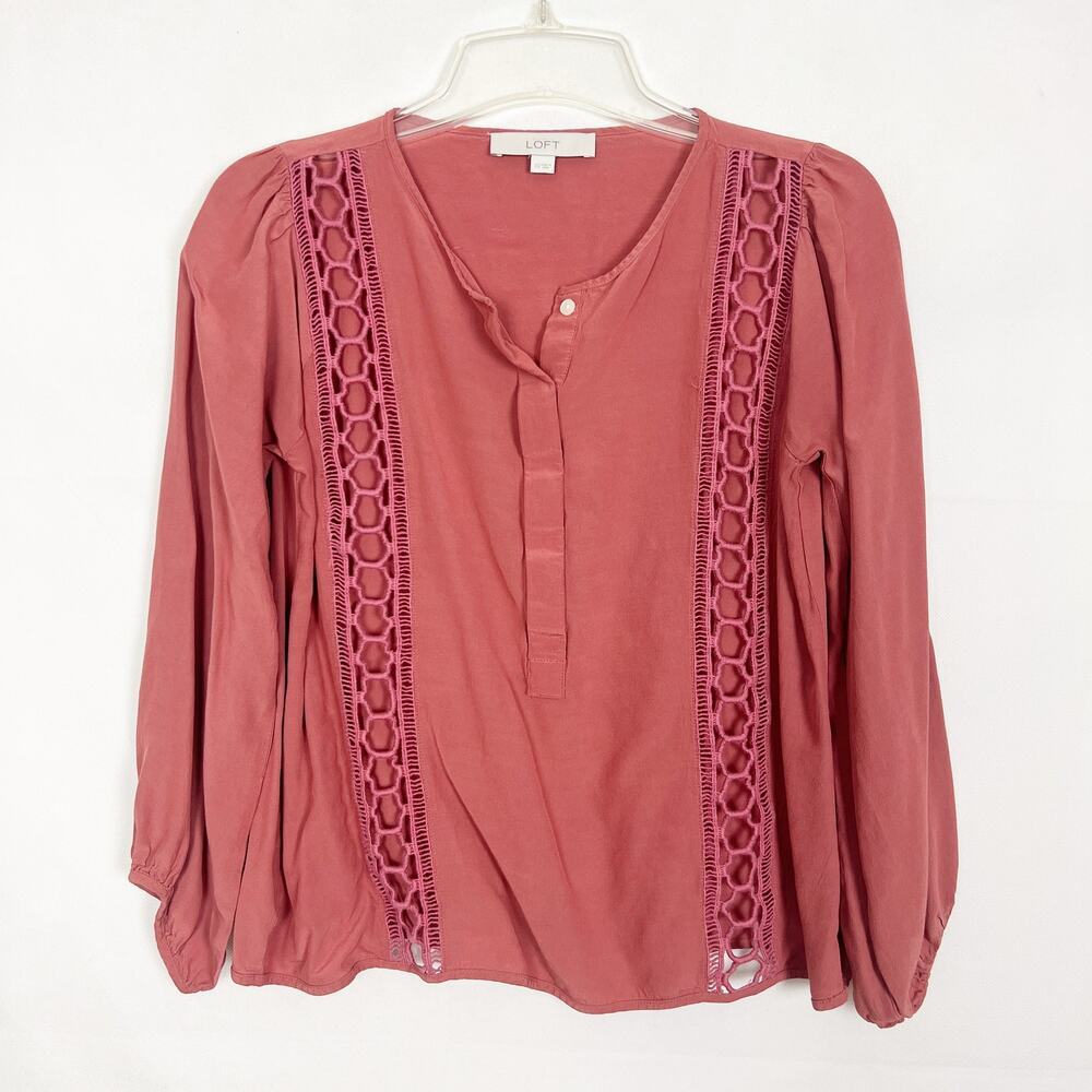 Ann Taylor Puff Sleeve Crochet Flowy Cropped Romantic Feminine Womens Top Sz XS